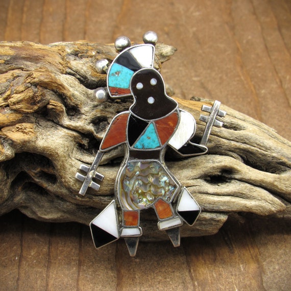 Vintage Village Dancer Inlay Sterling Silver Pin *