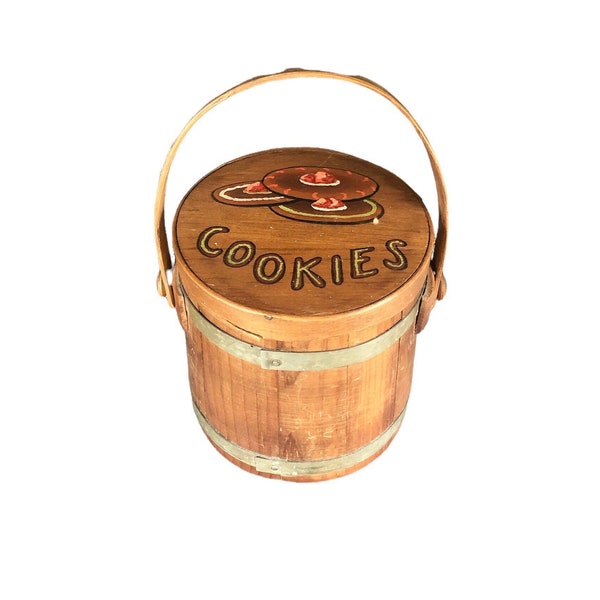 Wooden barrel cannister cookie container rustic vintage kitchen storage  kitchen cookie jar