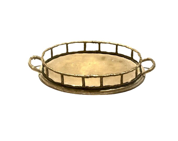 Vintage Brass Tray Solid Brass Round Tray Rustic Country Kitchen Decor