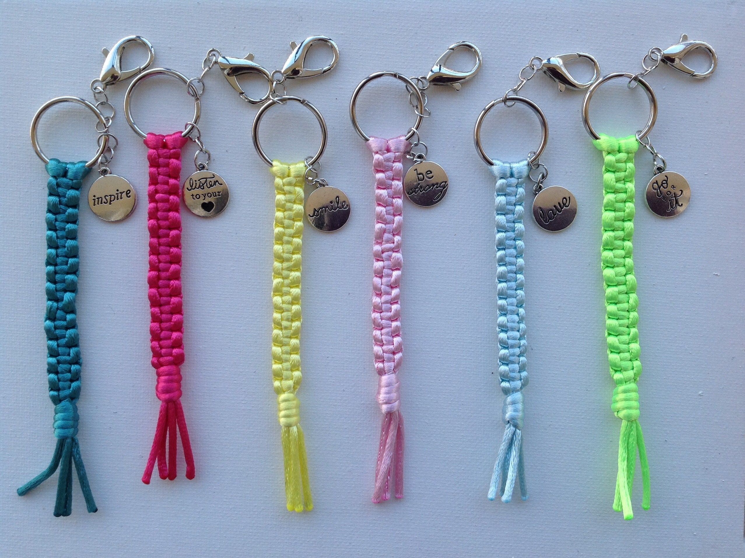 Macrame Satin Cord Keychain | Inspirational Word Charm - Etsy
