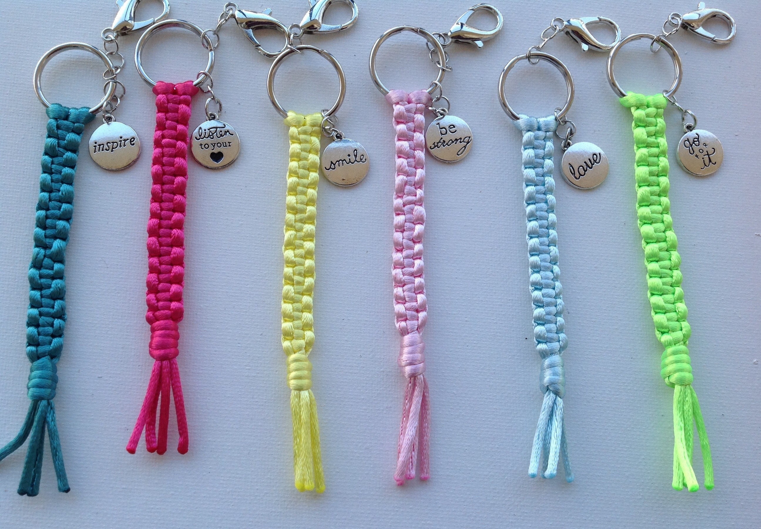 Macrame Satin Cord Keychain | Inspirational Word Charm - Etsy