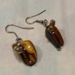 Vintage Large Tiger Eye Stones Pierced Dangle Earrings 2447-6
