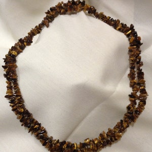 Vintage Boho TIGER EYE Stone  Beaded Chunky Flapper Necklace 465-111