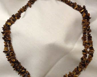 Vintage Boho TIGER EYE Stone  Beaded Chunky Flapper Necklace 465-111