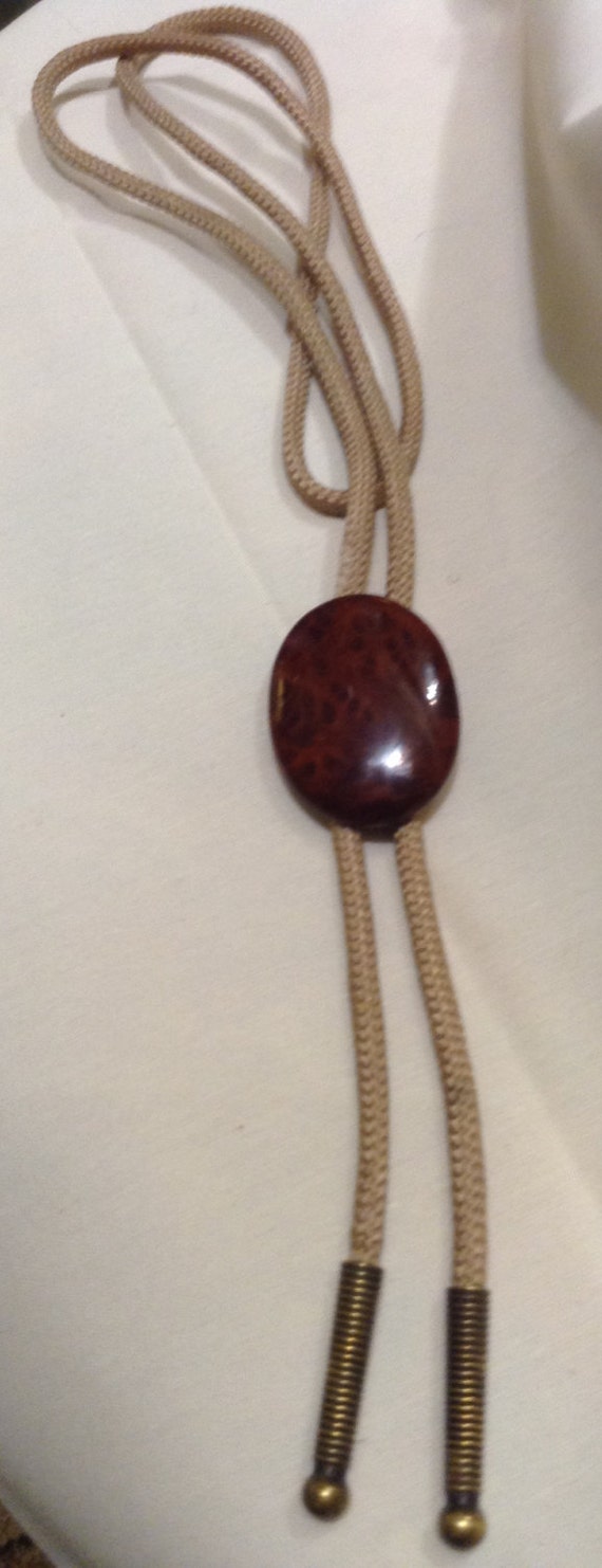 Vintage Edwardian Oval TORTOISE SHELL Bolo Tie, S… - image 2