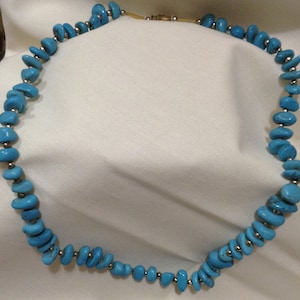 Vintage Edwardian 925 ROYSTON Turquoise Rondelle Heishi Stones Beaded Necklace, Sterling Necklace, Turquoise Stone, Gemstone Necklace 465-86