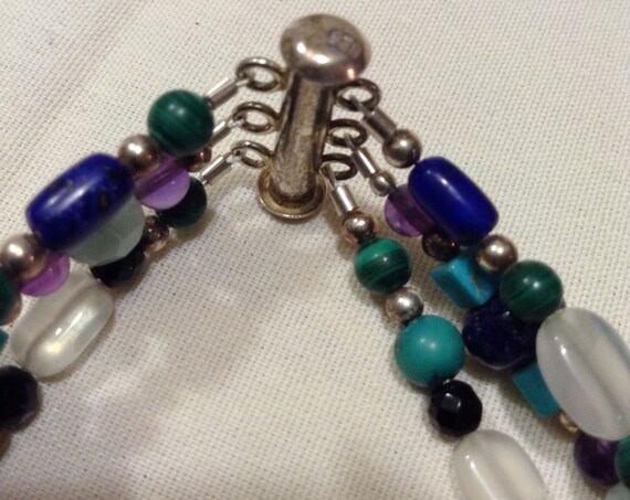 Vintage 925 Edwardian LAPIS Lazuli Multi Stone Be… - image 5