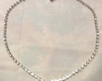 Vintage Art Deco Black Rhinestones Silver Rhodium  Drop Choker Necklace 5931-64