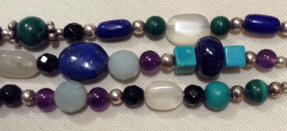 Vintage 925 Edwardian LAPIS Lazuli Multi Stone Be… - image 2