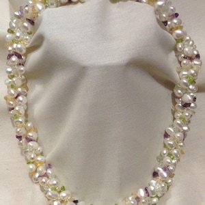 Vintage 14 k Gold Süßwasser Barock Perlen Multi Edelstein Perlen Torsade Halskette D771-1 Bild 1