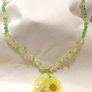 Vintage Art Deco Large Yellow MOP Clear Quartz Peridot Stones Beaded Necklace A1725-5