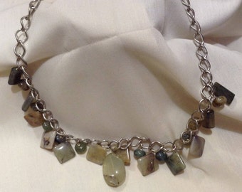 vintage Edwardian Modern Large Green Icy Jade Stones Beaded Bib Chain Necklace, Jade stone Necklace 465-97