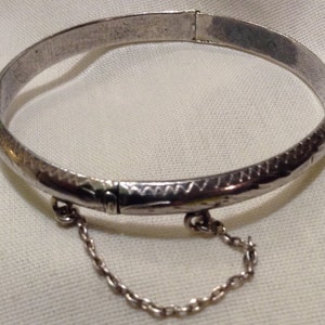 Vintage Edwardian 375 9k White Gold European Etched UNISEX CHILD Infant Baby Girls Bangle Bracelet  1500-1
