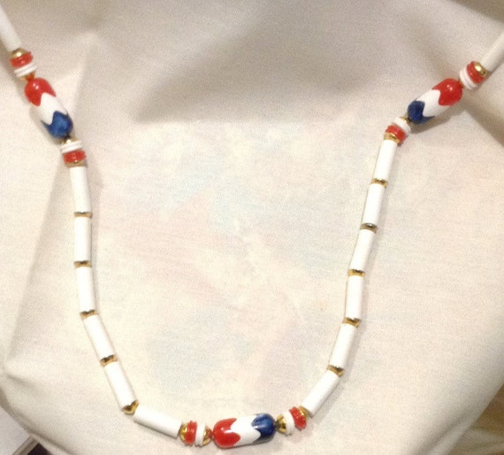 Vintage Art Deco Long White Celluloid Beaded Neck… - image 1