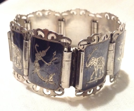Vintage 925 Sterling Thailand Siam Niello Dancer and … - Gem display picture 2