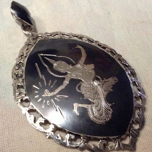 Jahrgang 925 Thailand große Siam Sterling Niello Tänzerin filigrane Anhänger, Sterling Anhänger, TänzerAnhänger, Siam Anhänger, Niello Anhänger 1700