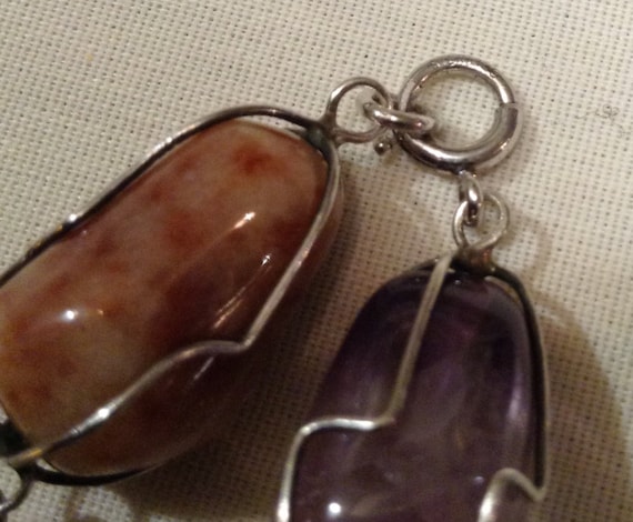 Vintage 925 Chinese Icy Jadeite Jade Tumbled Mult… - image 2