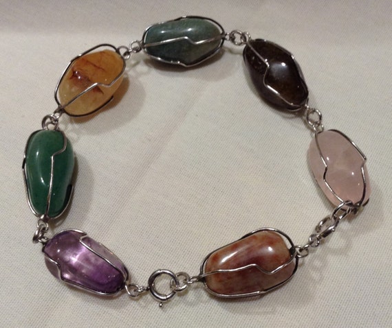 Vintage 925 Chinese Icy Jadeite Jade Tumbled Mult… - image 3