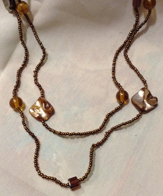 Vintage Art Deco Brown Keshi Pearls Beaded Long Flapper Necklace