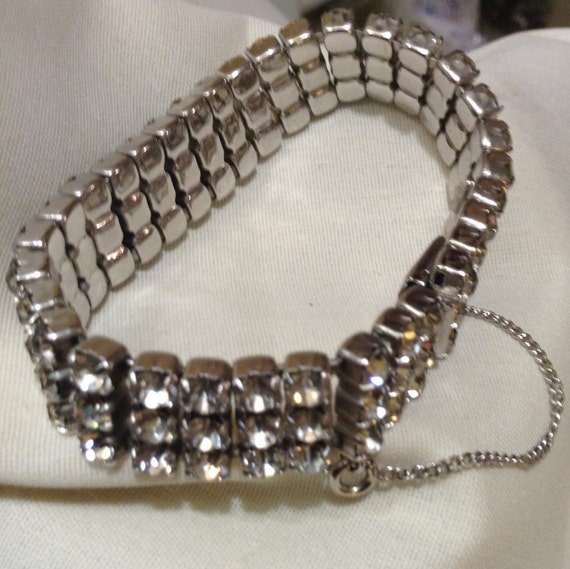 Vintage KRAMER Rhinestones Silver 3 Rows Bracelet