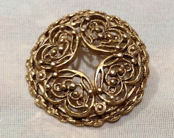 Jahrgang Gold etruskischen Revival Cannetille Filigran Runde vergoldet BROOCH B1030-4