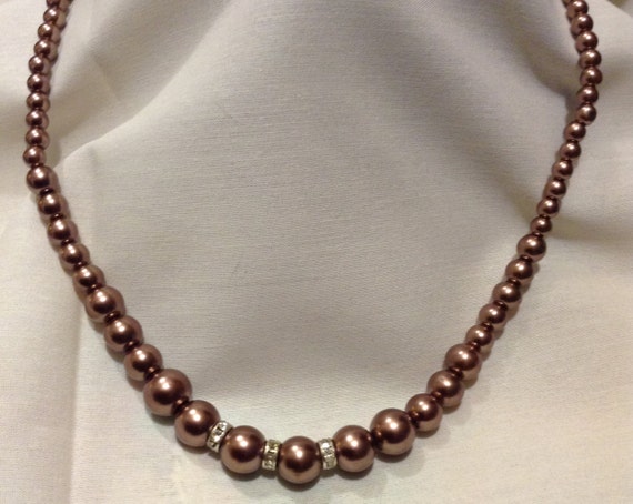 Vintage CZECH Bronze Crystal Large Glass Pearls B… - image 2