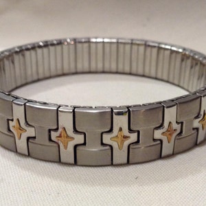 Vintage MILOR Cross 18k and Stainless Steel Expandable Stretch Bracelet, Milor Jewelry, 18k Bracelet, Religious Bracelet 2087