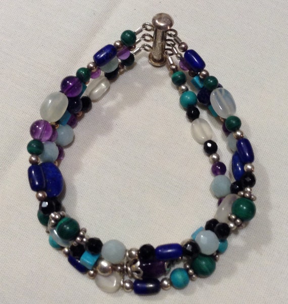 Vintage 925 Edwardian LAPIS Lazuli Multi Stone Be… - image 1