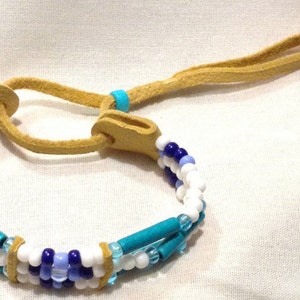 Vintage Handcrafted Native Turquoise Beaded Deer Hide Leather Adjustable Bracelet 1513- 8