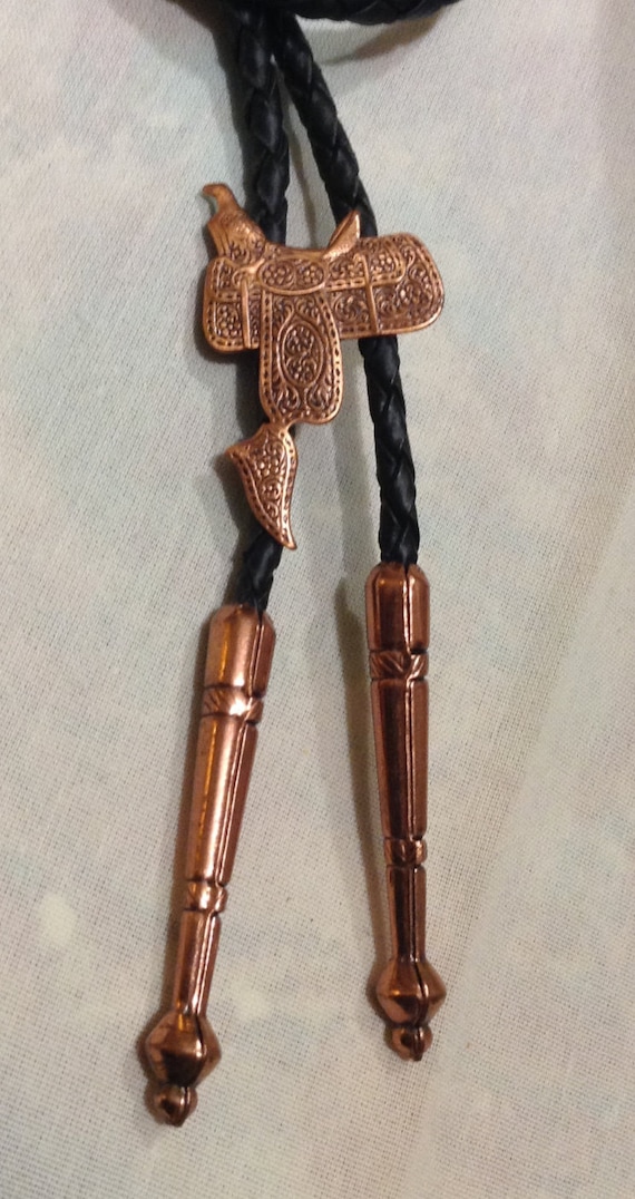 Vintage Country Western Saddle Copper BOLO Tie, W… - image 1
