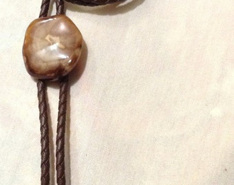 Vintage Drusy Brown Agate Stone Bolo Tie, Stone Bola Tie, Western Bolo Tie, Mens Jewelry, Country Western Wear 5318-18