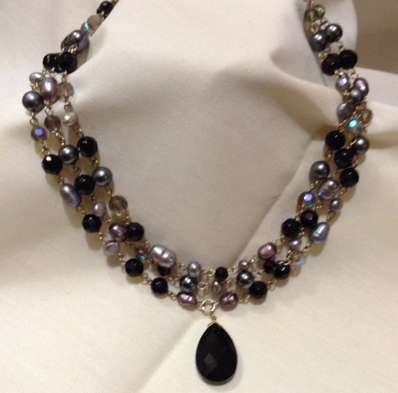 Platinum Plated 20x15mm Baroque Cultured Pearl & Gem Faceted Bead Necklace main image 0