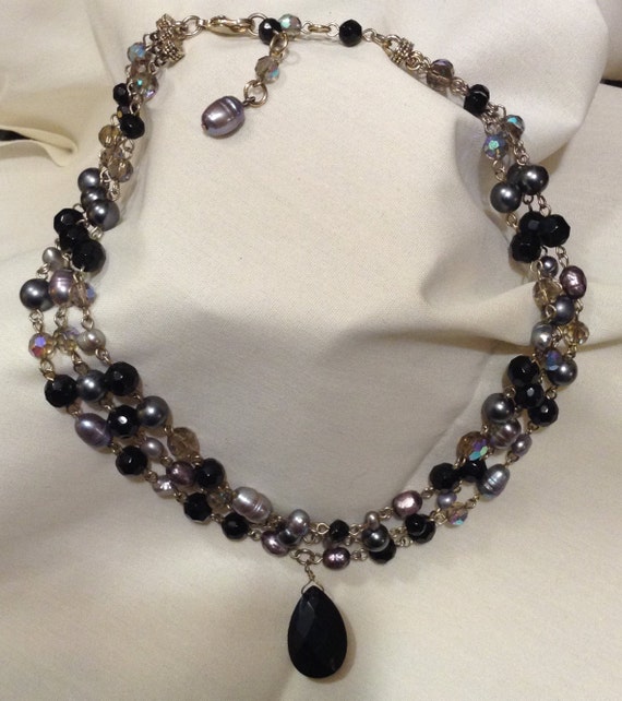 Platinum Plated 20x15mm Baroque Cultured Pearl & Gem Faceted Bead Necklace main image 1