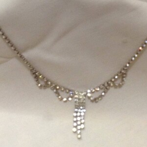 Vintage Art Deco Waterfall Rhinestone Rhodium Droplet Necklace, Bridal Necklace, Wedding Necklace, Bling Necklace  6060-7