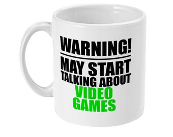 Taza de juego, advertencia puede comenzar a hablar de videojuegos, regalo para él, regalo para ella, regalo para jugador
