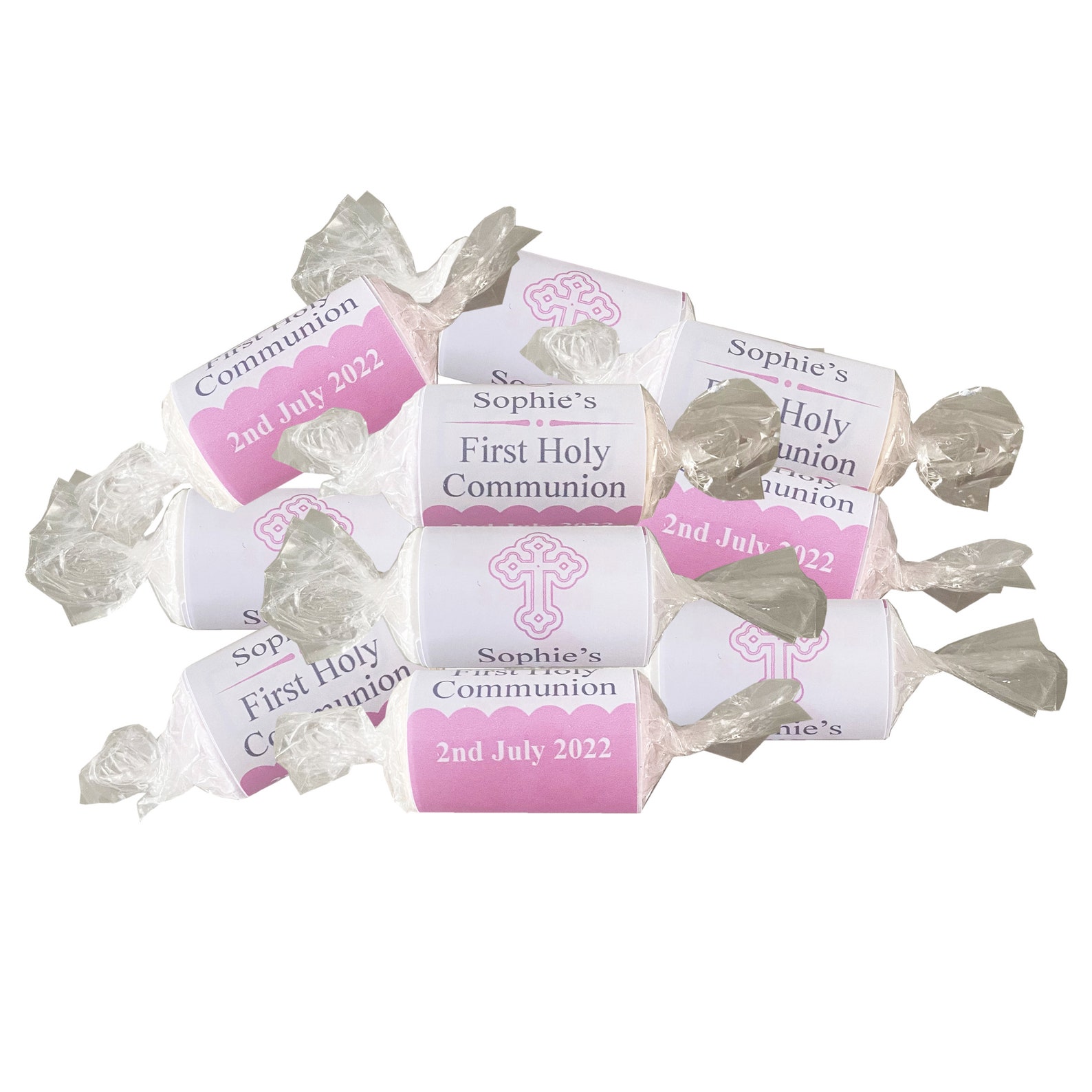 Personalised First Holy Communion Party Favours Love Heart Sweets Pink ...