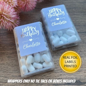 Personalised Birthday Party Favours for tic tacs Happy Birthday Real Gold or Silver Foil Printed WRAPPERS ONLY SUPPLIED