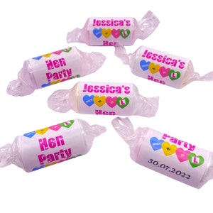 Personalised Hen Night Party Love Heart Sweets, Bridal Shower Favours, suitable for Hen Nights, Hen Weekends, Hen Do's, Girls Night Out.  Bride to Be Motif with Learner Plate.  Party Bag Fillers Hot Pink Clear Wrappers Fruity Mixed Sweets