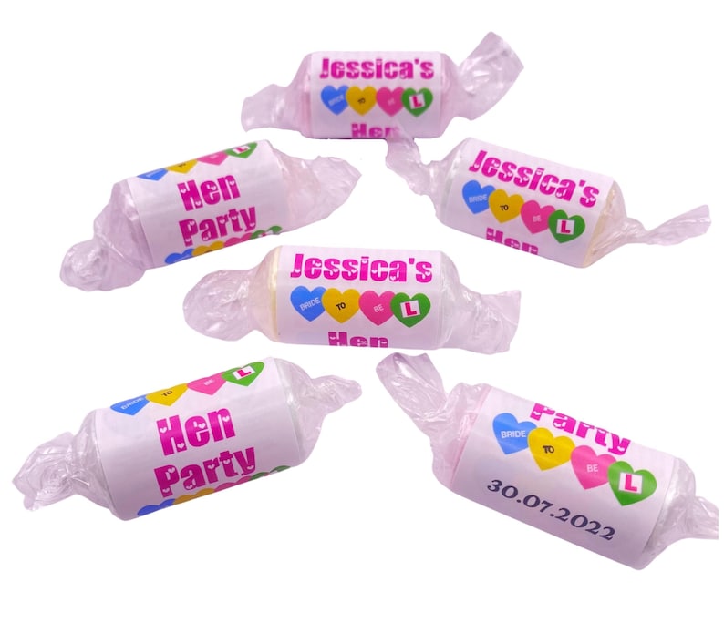 Personalised Hen Night Party Love Heart Sweets, Bridal Shower Favours, suitable for Hen Nights, Hen Weekends, Hen Do's, Girls Night Out.  Bride to Be Motif with Learner Plate.  Party Bag Fillers Hot Pink Clear Wrappers Fruity Mixed Sweets