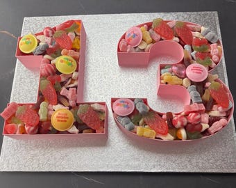 Personalised Number Filled Sweet Cakes , Filled with Retro Pick n Mix Sweets, Milstone Birthday Gifts, Anniversaries, Parties