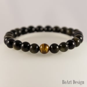 Golden Obsidian and Tiger Eye Bracelet, Mens Beaded Bracelet, Stretch Bracelet, Mens Bracelet, Gift for Him, Bracelet for Men