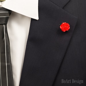 Lapel Pin/Mini Lapel Pin/Red Resin Rose Lapel Pin/Lapel Flower/Mens Lapel Flower/Wedding Accessories/Red Brooch/ Flower Brooch