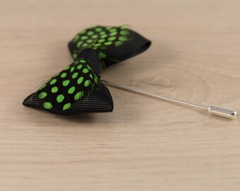 Feather Lapel Pin/Pheasant Inspired Lapel Pin/ Black/Emerald Bowtie Lapel Pin/Lapel Pin/Lapel Flower/Mens Lapel Flower/Wedding Accessories