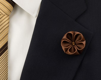 スワロフスキー スモークトパーズ クリスタル付きブラウンかんざしフラワーラペルピン/ラペルピン/ラペルフラワー/メンズラペルフラワー/ウェディングアクセサリー/ブローチ