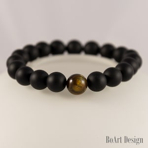 Matt Black Onyx and Tiger Eye Bracelet, Men Beaded Bracelet, Stretch Bracelet, Men Bracelet, Gift for Him, Bracelet for Men