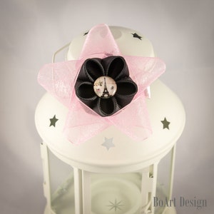 Black/Pink Kanzashi Flower Hair Clip Inspired by Paris