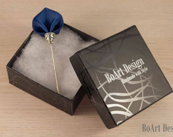 Spade Inspired Navy Blue Kanzashi Flower Lapel Stick Pin/Lapel Pin/Lapel Flower/Mens Lapel Flower/Wedding Accessories