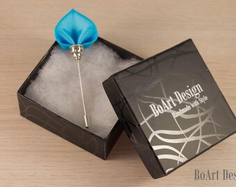 Spade Inspired Light Blue Kanzashi Flower Lapel Stick Pin/Lapel Pin/Lapel Flower/Mens Lapel Flower/Wedding Accessories