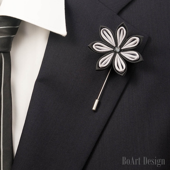 Silver Gray Freesia on Silver Plated Lapel Stick Pin 