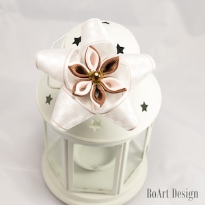 Brown/Creme Kanzashi Flower Hair Clip/Brand Hair Clip/Hair Bow/Kids Hair Clip/Hair Bow for Girls/Alligator Clip/Brown and Creme Hair Clip